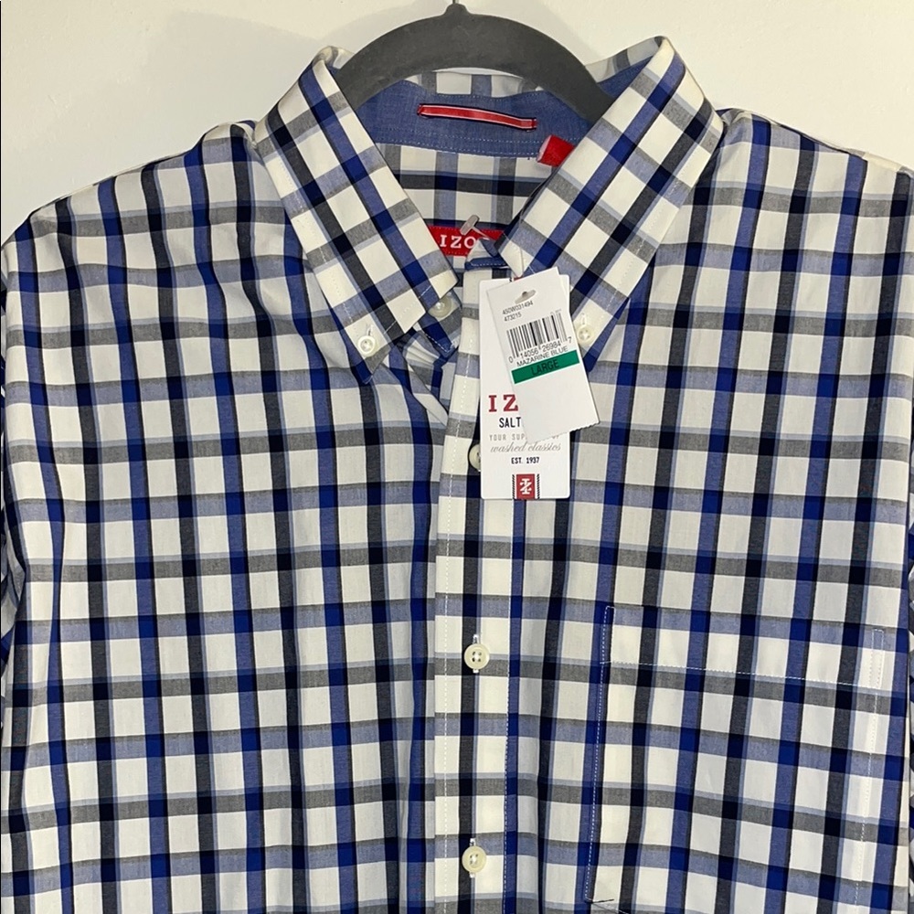 IZOD Men's Blue and White Checkered Shirt